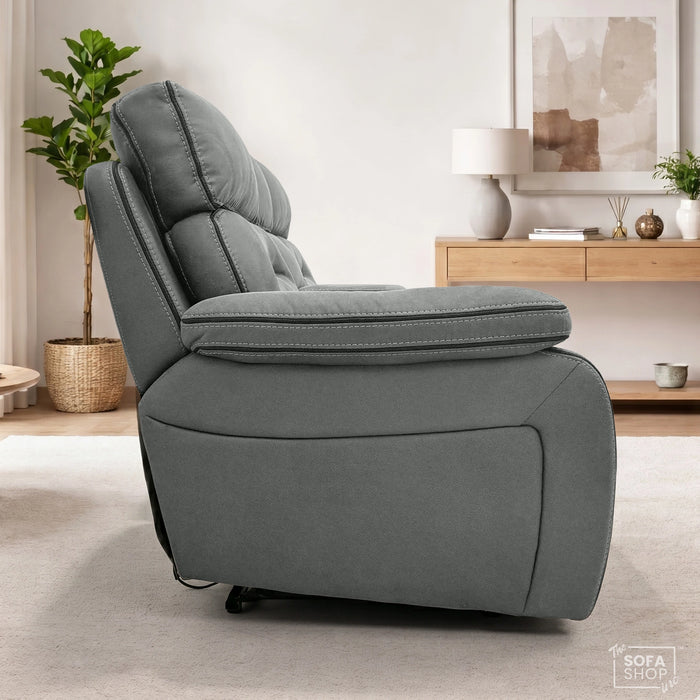 2 Seater Grey Fabric Electric Recliner Cinema Sofa | Power Functions, Bluetooth Speakers, Wireless Charging & Storage | Tuscany | The Sofa Shop