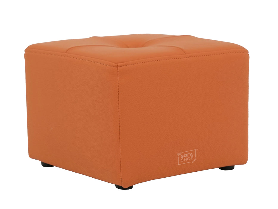 Orange Real Leather Footstool | Storage Ottoman for Sofa - Square