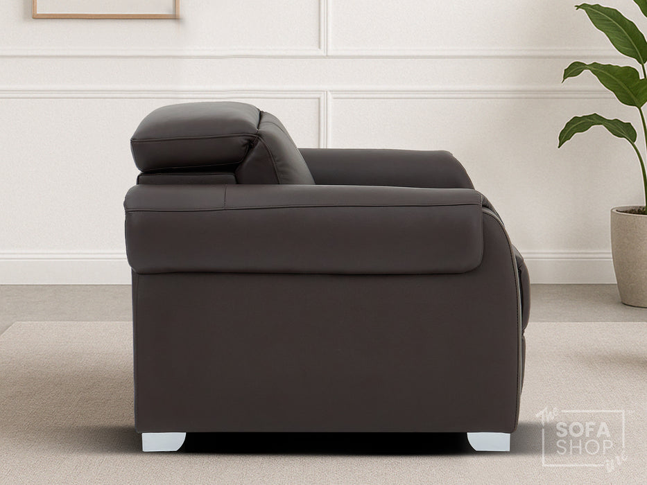 Real Leather Electric Recliner Chair In Brown | Hi-Tech Chair with Massage, Power Headrest + USB Charging Ports | Turin