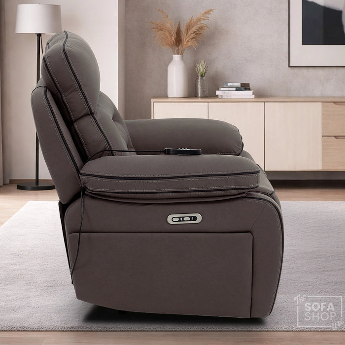 2+1 Dark Brown Fabric Electric Recliner Cinema Sofa Set | Hi-Tech Sofa Suite with Massage, Heating, Bluetooth Speakers, Fold-Down Table & Side Storage | Tuscany | The Sofa Shop