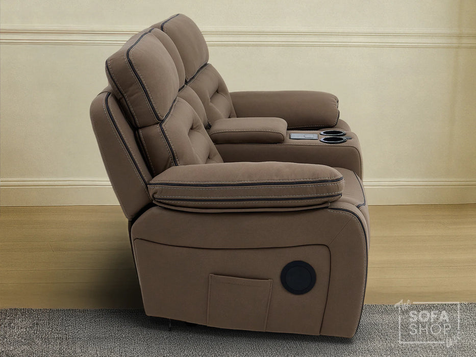 2+1 Electric Recliner Sofa Set | Cinema Sofa Package in Brown Resilience Fabric. 2 Piece Cinema Sofa | Hi-Tech Sofa Set With Massage, LED Cup Holders & USB Ports & Storage | Tuscany