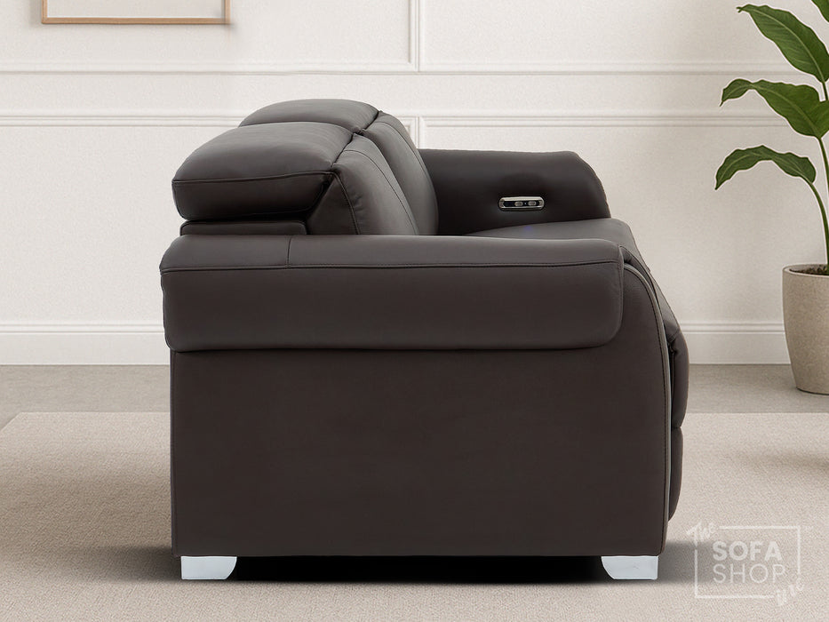 3+1 Real Leather Recliner Electric Sofa Set in Brown | Hi-Tech Sofa Set with Massage, USB Ports & Power Headrests | Turin
