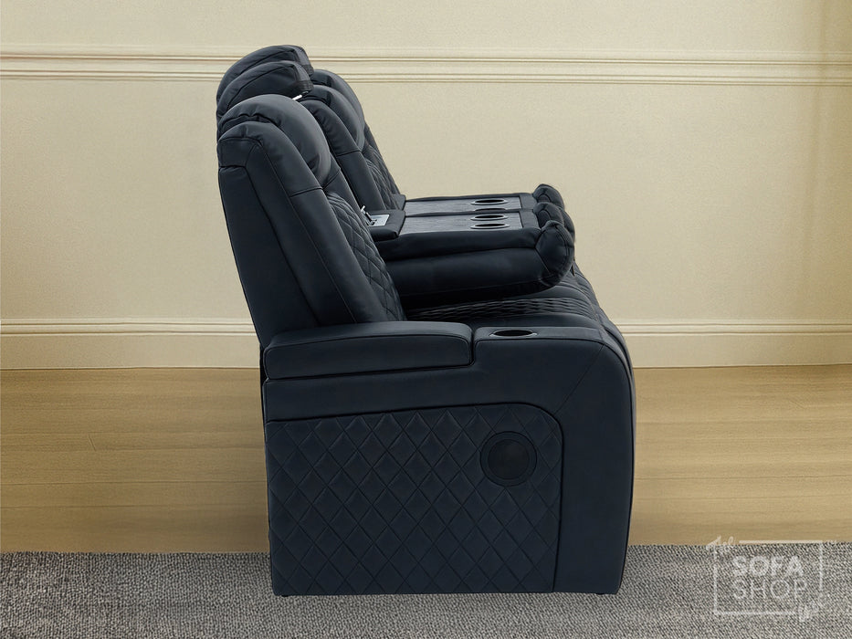 3 Seater Real Leather Electric Recliner Cinema Sofa in Black | Power Lumbar, Bluetooth Speaker, Fold-Down Table & Storage | Milano | The Sofa Shop