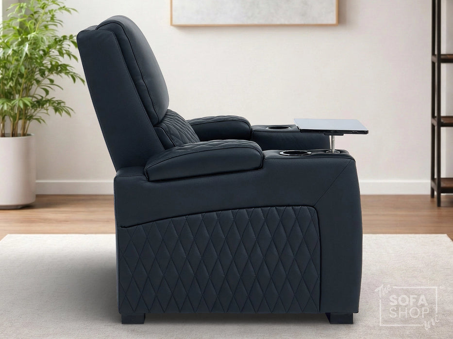 1 Seat Real Leather Electric Recliner Chair in Black With Massage + Heating + Cup Holders + Storage Compartments | Assisi
