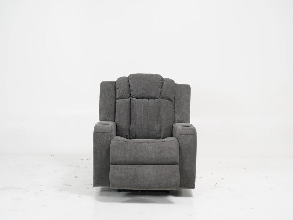 Electric Recliner Cinema Chair in Light Grey Fabric with Cup Holders - Sample Sofa 21