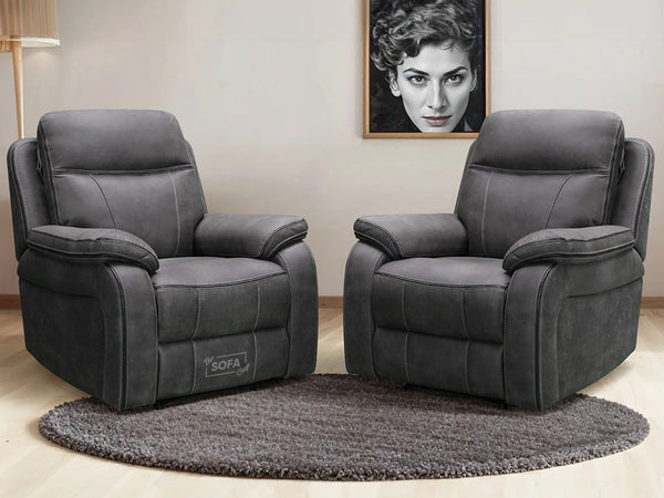Vinson 1+1 Set Of Sofa Chairs In Grey Resilience Fabric With Power Headrests