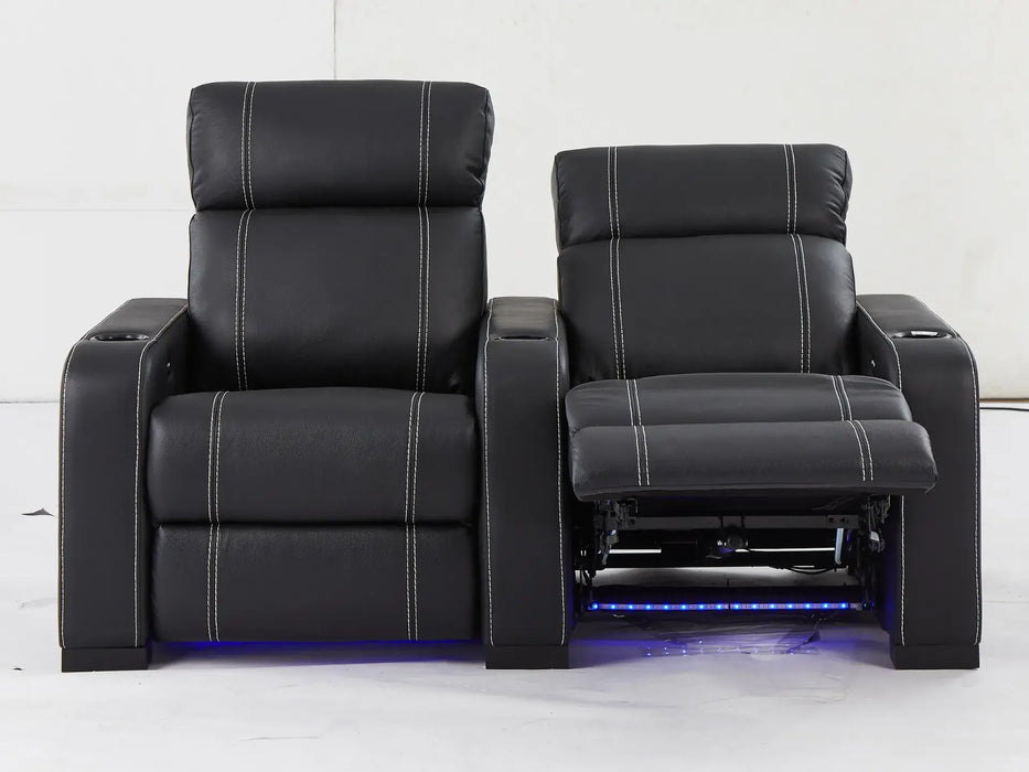 2 Seater Reclining Smart Couch | Electric Hi-Tech Sofa in Black Real Leather With USB Ports, Power Recliners & LED | Catania | The Sofa Shop - 31