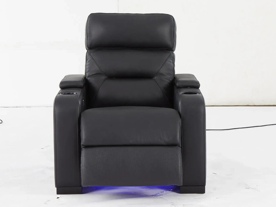 1 Seat Electric Recliner Chair Home Cinema Sofa | Real Leather Chair in Black with Power Recliner & Adjustable Headrest - Trapani - 27