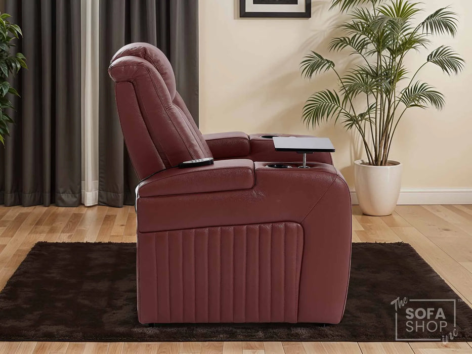 1 Seat Real Leather Electric Recliner Chair Home Cinema Sofa In Red with Full Reclining Seat + LED for Home Theatre Setup | Capri | The Sofa Shop