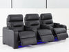 3 Seat Electric Recliner Home Cinema Theatre Sofa | Real Leather Couch in Black with Power Reclining, Power Headrests, LED Cup Holders & Storage Arms - 24