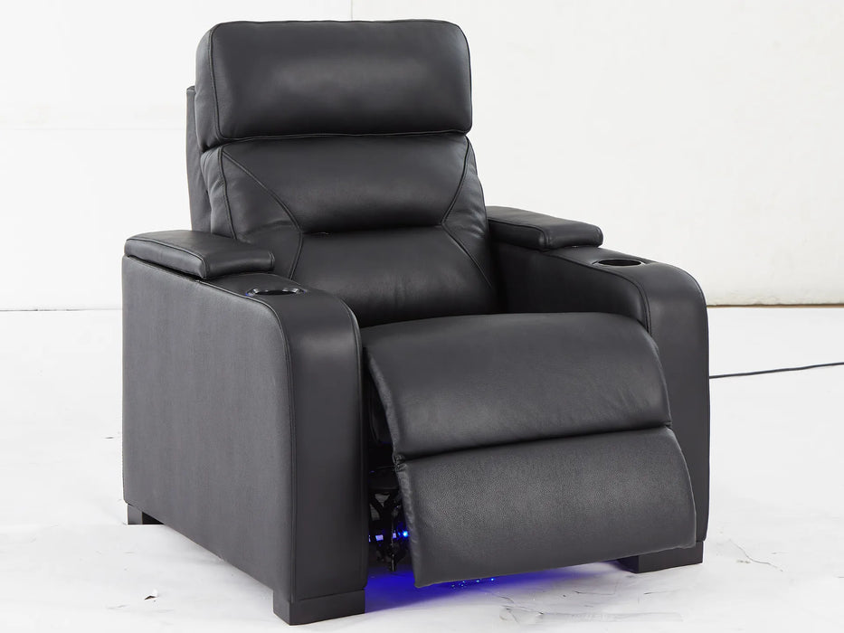 1 Seat Electric Recliner Chair Home Cinema Sofa | Real Leather Chair in Black with Power Headrest + LED Cup Holders + Storage - Trapani - 25