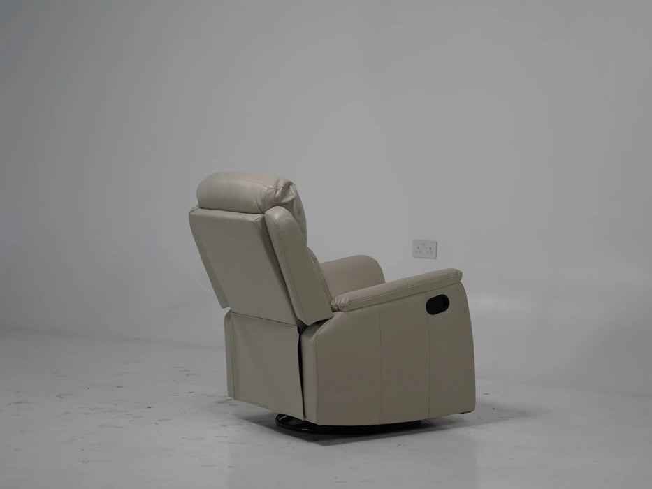 Cream Leather Reclining Rocker & Swivel Chair - 14