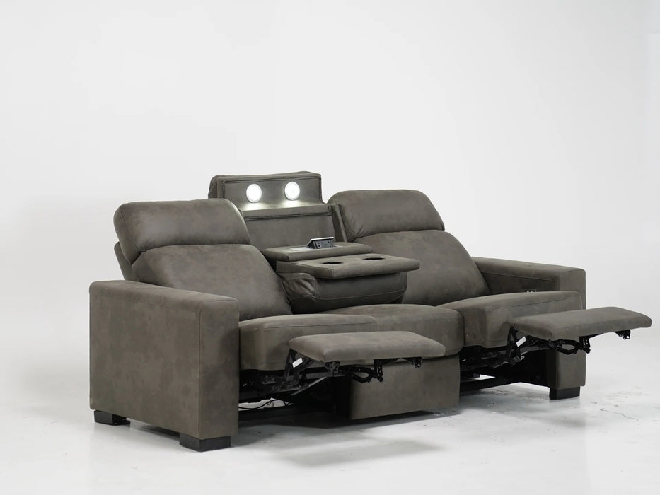 3 Seater Electric Recliner Sofa in Grey Fabric with Drop Down Table, Reading Lights, Cup Holders & Wireless Charger - Palmero - 22