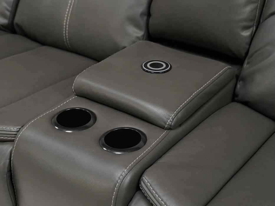 4 Seater Electric Recliner Sofa in Grey Leather with Wireless Charging, USB Ports, Cup Holders, and 2 Drop-Down Tables | Slightly Used | Highgate | Second Hand Sofa 90