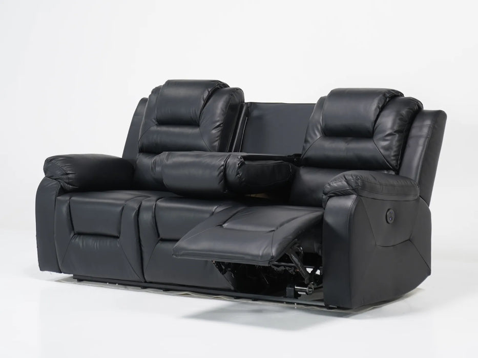 3 Seater Electric Recliner Sofa In Black Leather | Left Front Panel Stitching Loose, Small Back Mark, Left & Right Seats Sunken | Veneto | Second Hand Sofas 6