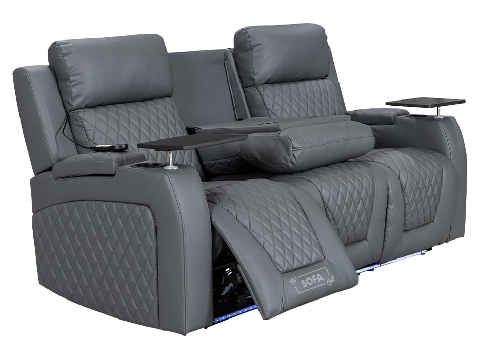 3 Seater Electric Recliner with Power, Massage & Cup Holders - Smart Cinema Sofa in Grey Leather - Venice Series Two