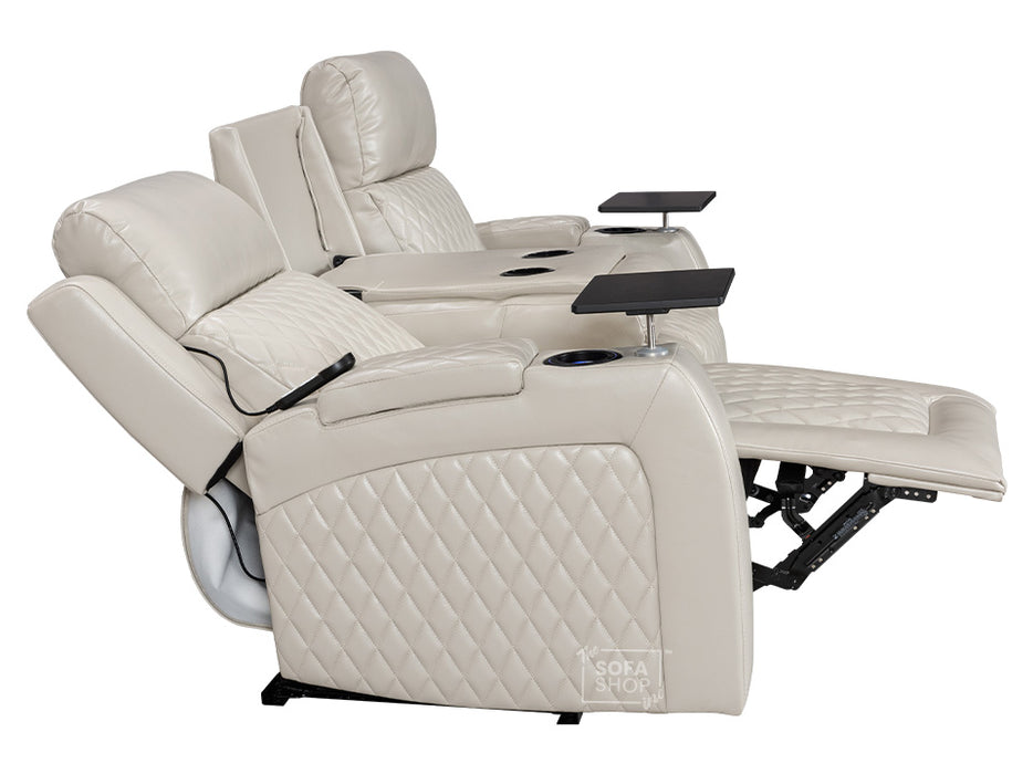 2 Seater Smart Electric Recliner Hi-Tech Cinema Sofa in Light Beige Leather with USB Ports, Cup Holders, Speakers & Massage - Venice Series One