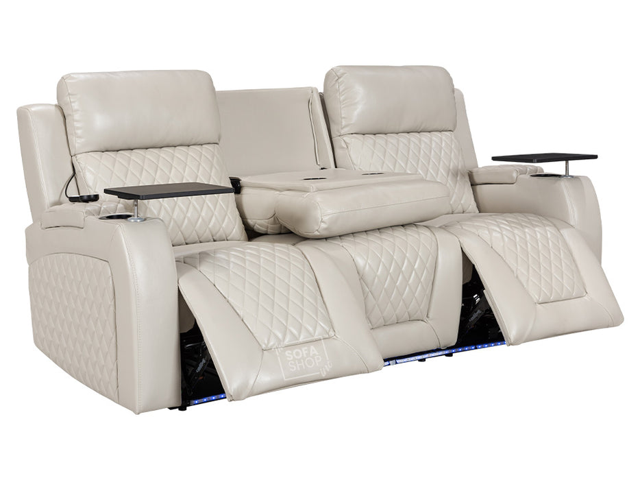 3+1 Electric Recliner Sofa Set inc. Cinema Seat in Light Beige Leather. 2-Piece Cinema Sofa Set with USB & Storage Box - Venice Series Two