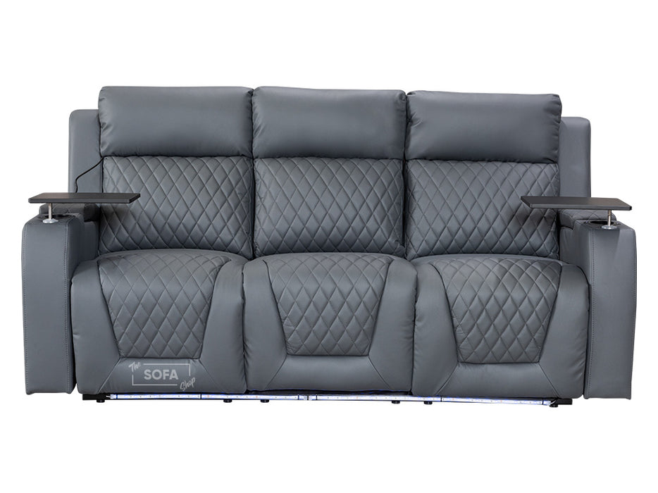 3+3 Electric Recliner Sofa Set & Cinema Sofa Seats Package in Grey Leather with USB, Storage, and Charger - Venice Series Two