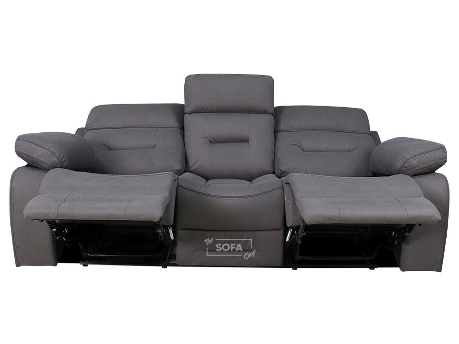 3+1 Recliner Sofa Set inc. Chair in Dark Grey Fabric with Drop-Down Table & Cup Holders - 2 Piece Foster Sofa Set