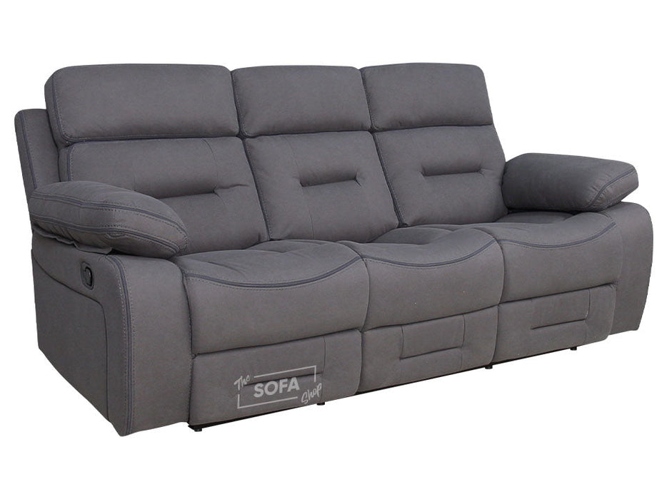 3+1 Recliner Sofa Set inc. Chair in Dark Grey Fabric with Drop-Down Table & Cup Holders - 2 Piece Foster Sofa Set