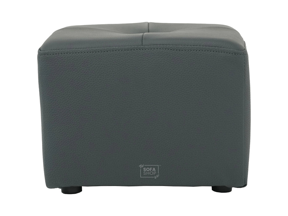 Grey Real Leather Footstool | Storage Ottoman for Sofa - Square
