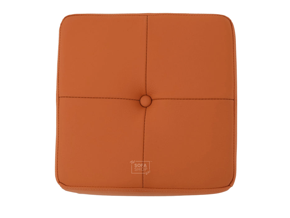Orange Real Leather Footstool | Storage Ottoman for Sofa - Square