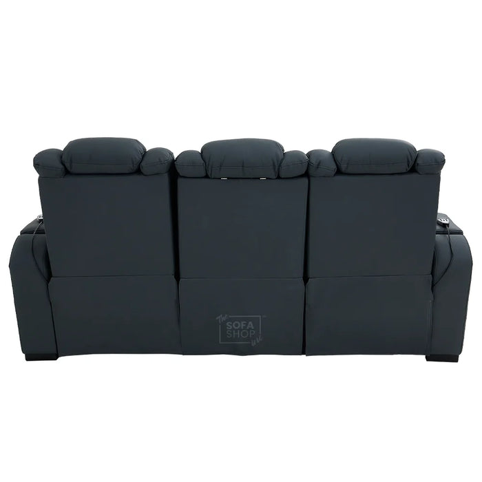 3 Seater Real Leather Electric Recliner Cinema Sofa in Blue | Massage & Heat, Bluetooth, Cooling Cup Holders, Tray Tables & Fold-Down Table | Napoli | The Sofa Shop
