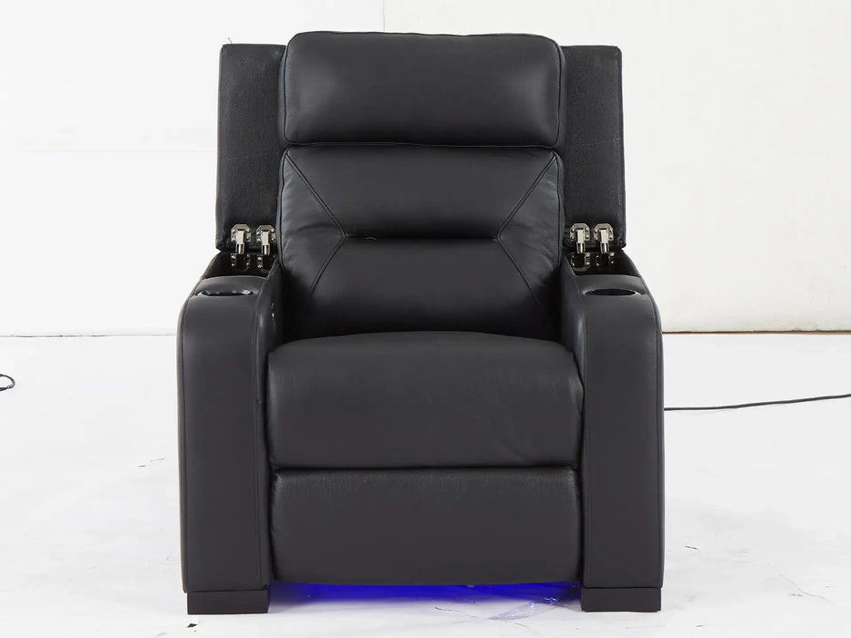 1 Seat Electric Recliner Chair Home Cinema Sofa | Real Leather Chair in Black with Power Recliner & Adjustable Headrest - Trapani - 27