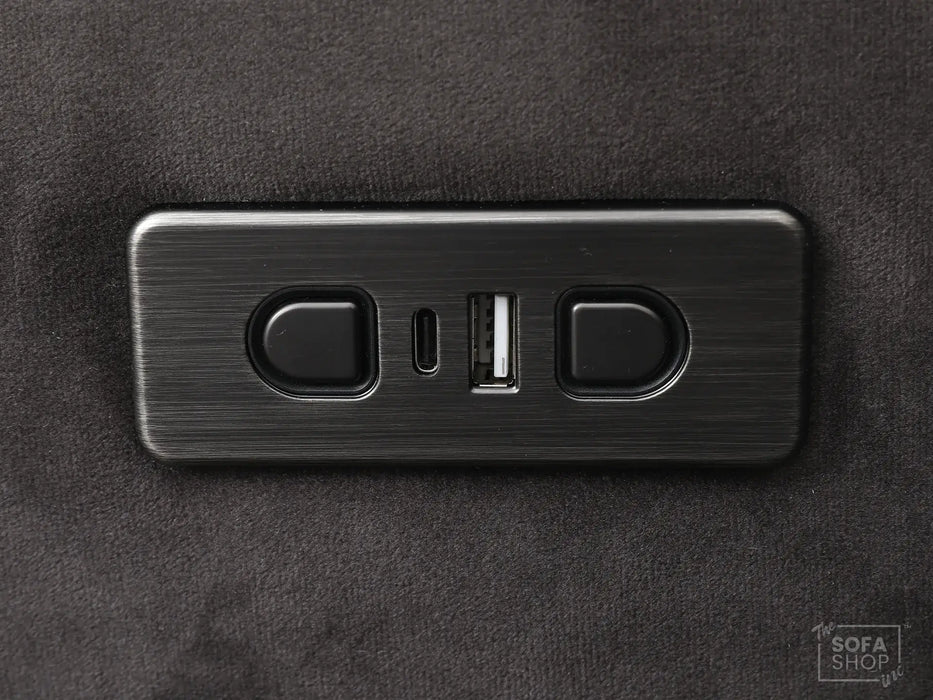 Extendable Electric Sofa - Bed in Grey Velvet Fabric | 3 Independant Power Motion Seats Perfect for Cinema Room & Home Theatre | 3 Seater with Cupholder + USBc & Wireless Charging | Almeria