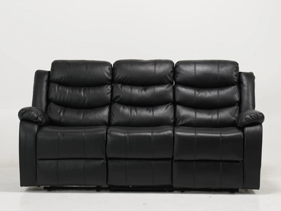 Sortino 3 Seater Recliner Sofa In Black Leather | Used – Seat Scratches, Middle Backrest Needs Stitching, Minuscule Paint Droplets - Second Hand Sofas 38