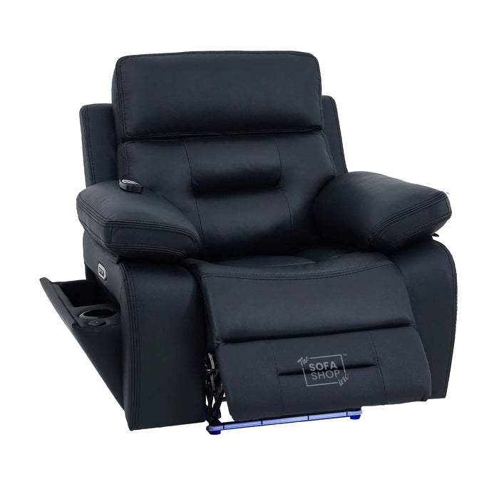 3+2+1 Electric Recliner Sofa Set in Black Genuine Leather | Hi-Tech Sofa Suite with Power Recline, Power Headrests, Wireless Charging, Heating & Cooling Cupholders | Sicily | The Sofa Shop