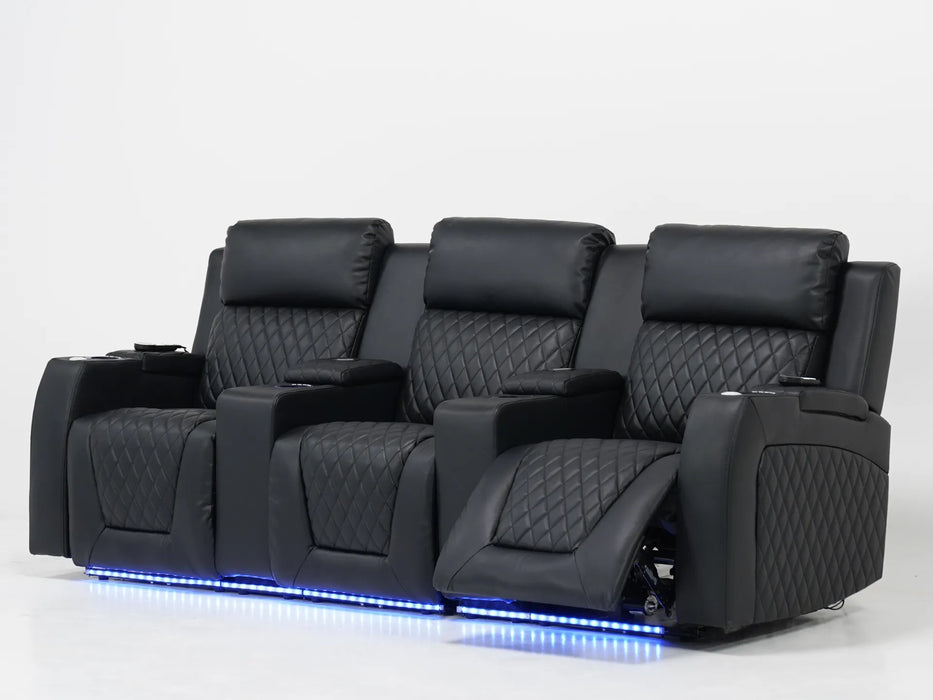 3 Seater Electric Recliner Cinema Sofa In Black Leather | Cinema Sofa | Venice Series One | Sample Sofas 49