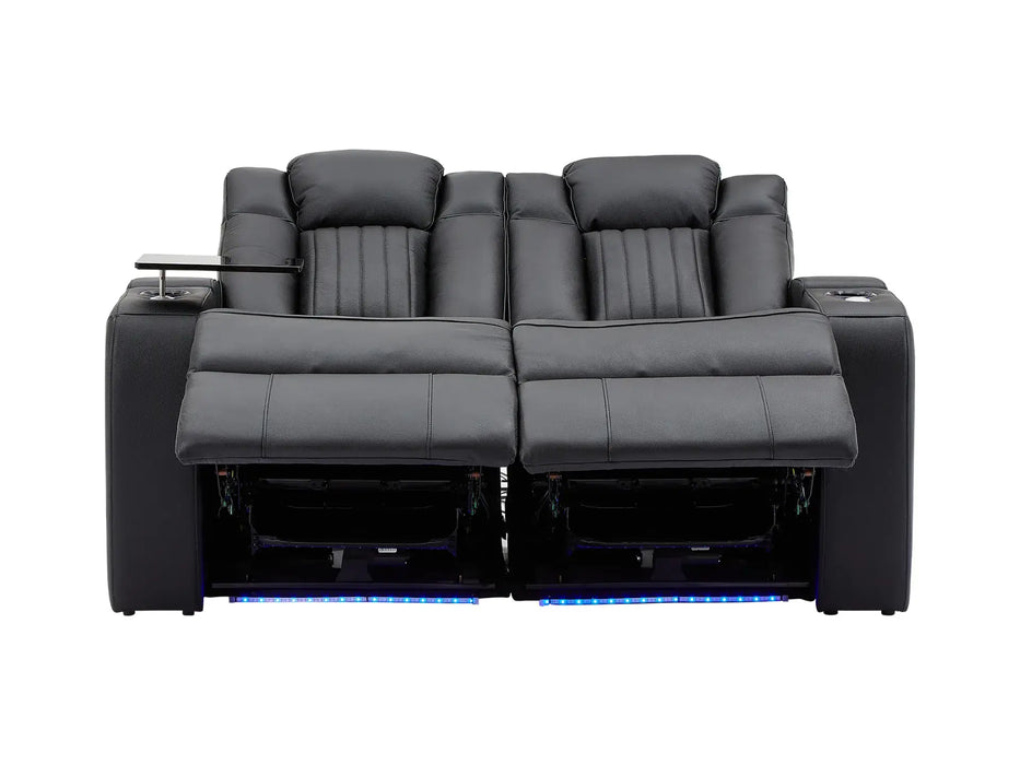 2 Seater Recliner Hi-Tech Couch | Smart Cinema Sofa in Black Real Leather with Power Headrests, LED, Table & USB | Capri | The Sofa Shop - 33