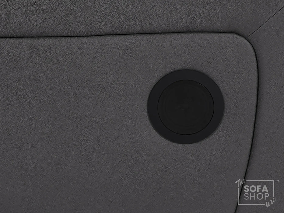 2 Seater Electric Recliner Cinema Sofa in Grey Fabric | Hi-Tech Cinema Seats with Console, Power Headrest, Power Recliner, Bluetooth, Socket Set, Storage Drawer, USB & Wireless Charging | Sicily