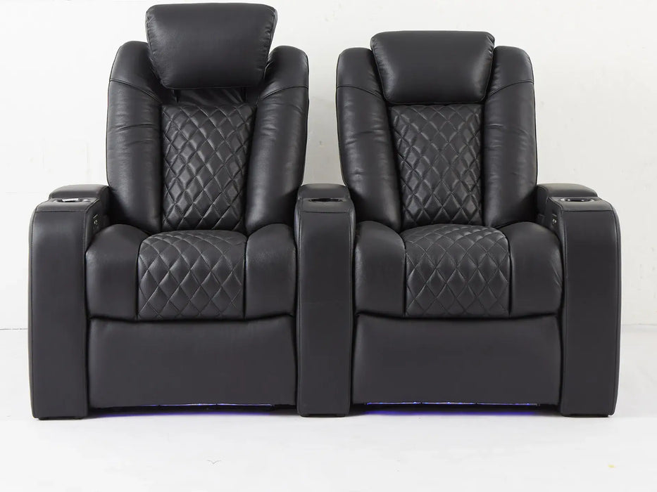 2 Seater Recliner Electric Sofa | Black Real Leather Cinema Seats With LED Cup Holders, Power Headrests & Arm Storage | Milano | The Sofa Shop - 32