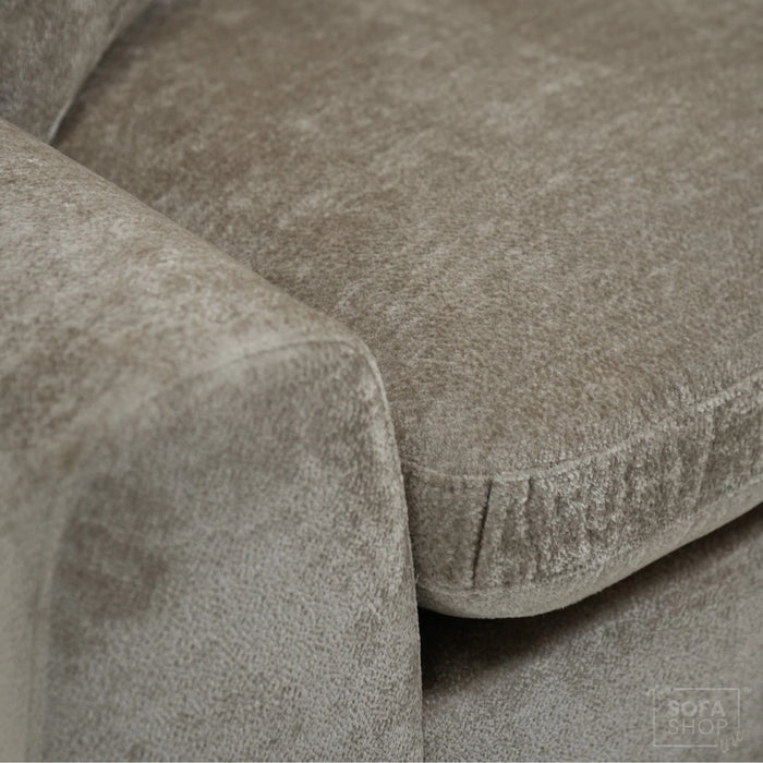 Static Beige Fabric 2 Seater Couch With Removable Cushions, Static Design | Dent On RHF Arm | Genova | Second Hand Sofa 26