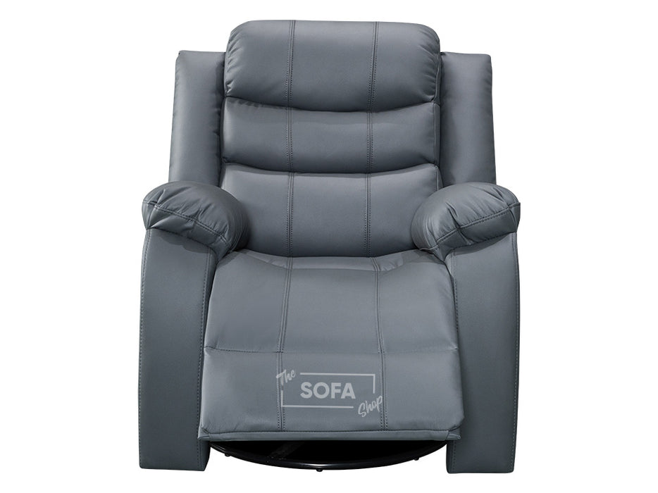 Swivel Chair & Footstool in Grey Leather - Sorrento