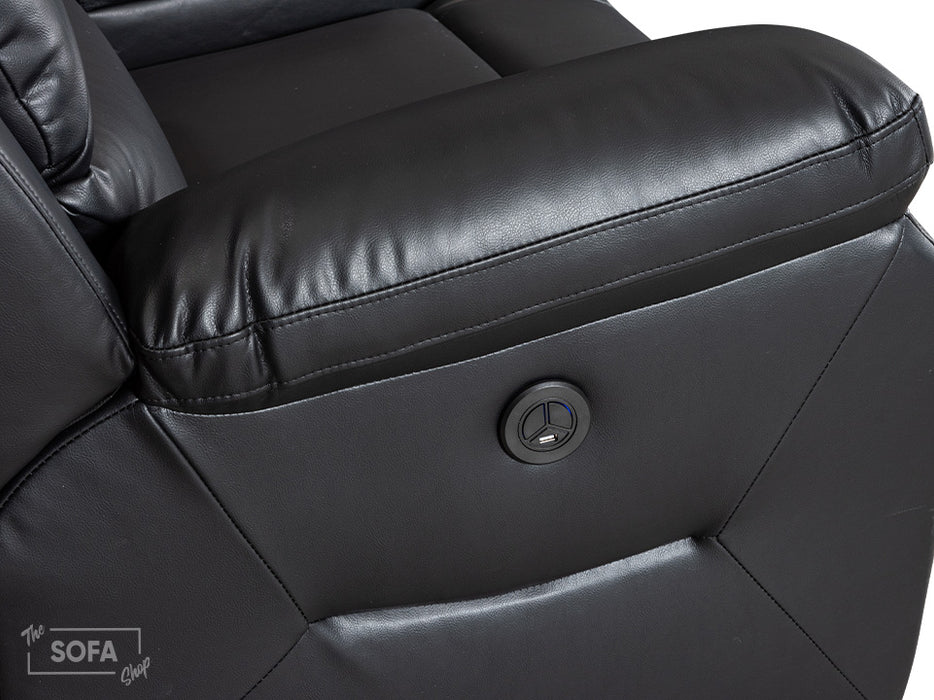 Vancouver Electric Recliner Corner Sofa in Black Leather with Console, Storage, USB, Wireless Charger & Cup Holders