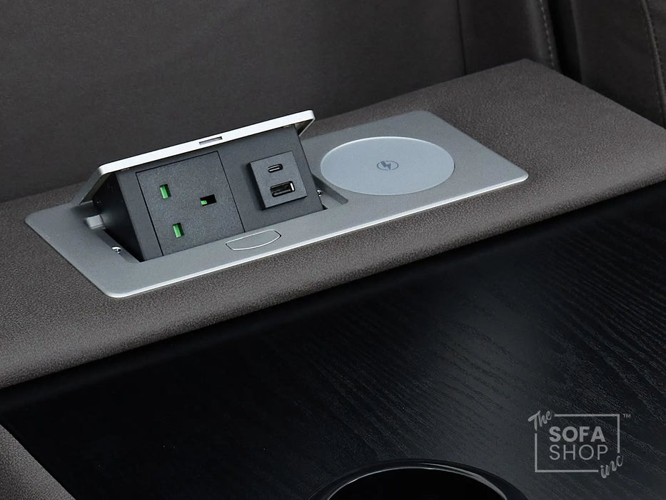 3 Seat Electric Recliner Home Cinema Theatre Sofa | Fabric Couch In Grey + Cupholders + Table + Power + USB + Speakers | Vinsonova | The Sofa Shop