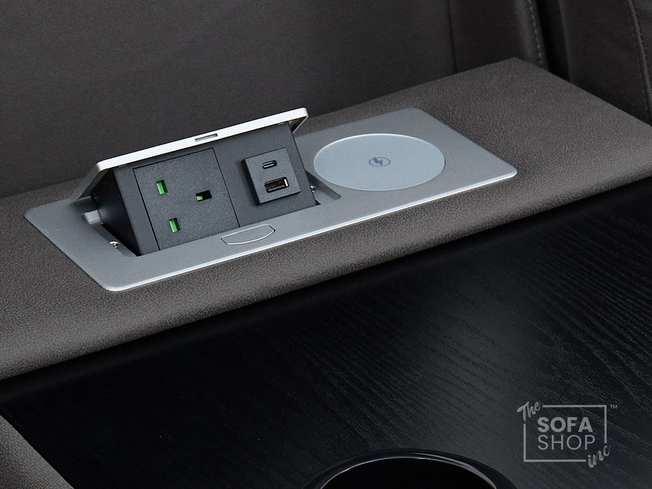 3 Seat Electric Recliner Home Cinema Theatre Sofa | Fabric Couch In Grey with Cupholders + Table + USB + Speakers | Vinsonova Series One