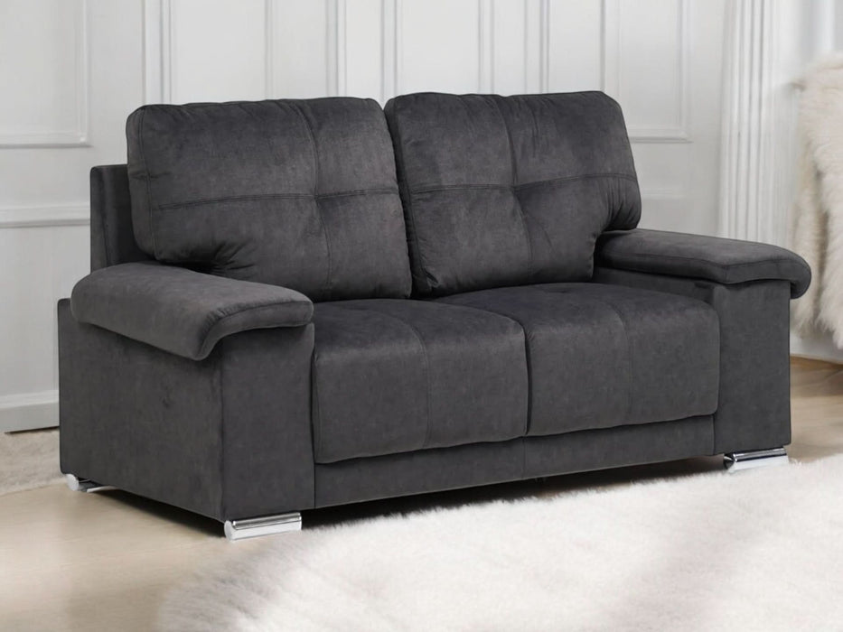 2 Seater In Dark Grey Velvet With Chrome Feet Kansas - Sample Sofas 19