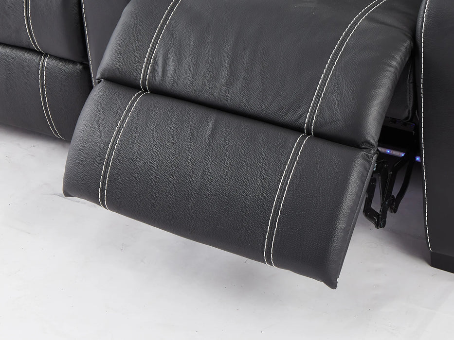 3 Seater Reclining Home Theatre Sofa | Black Real Leather Electric Seats With Arm Storage, LED, USB & Cup Holders | Catania | The Sofa Shop - 30