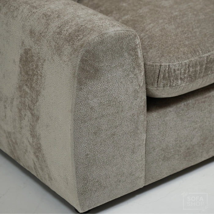 Static Beige Fabric 2 Seater Couch With Removable Cushions, Static Design | Dent On RHF Arm | Genova | Second Hand Sofa 26