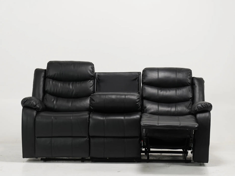 Sortino 3 Seater Recliner Sofa In Black Leather | Used – Seat Scratches, Middle Backrest Needs Stitching, Minuscule Paint Droplets - Second Hand Sofas 38