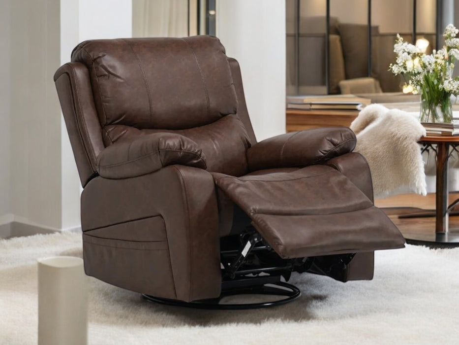 Brown Leather Rocking & Swivel Massage Chair - 12