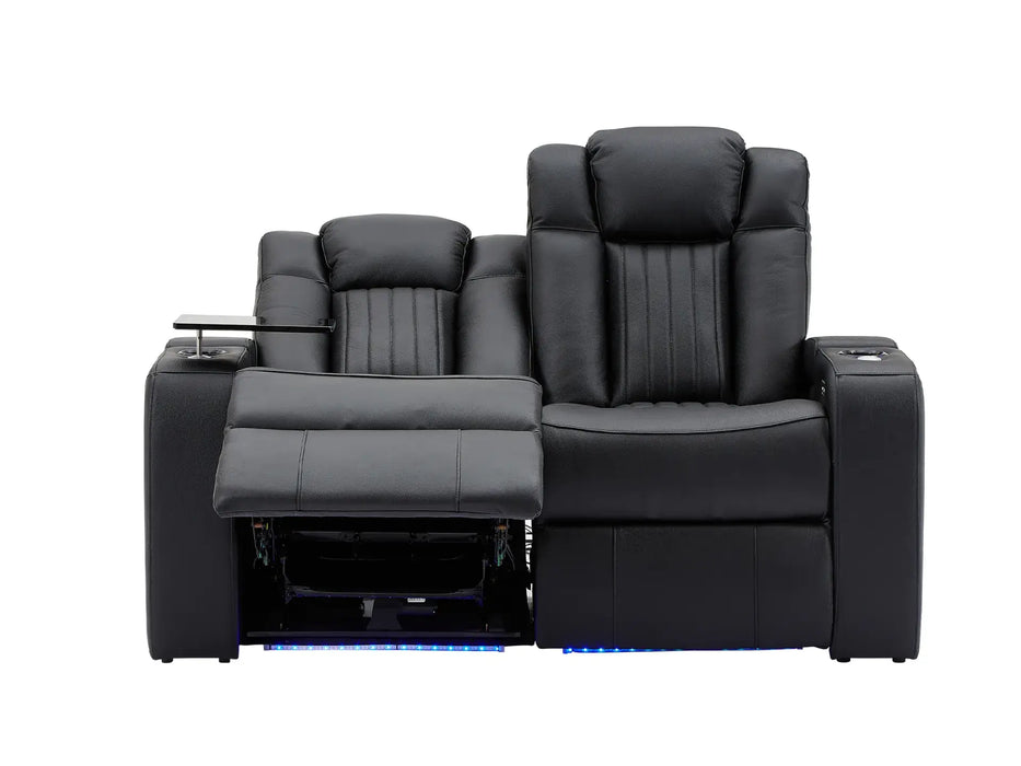 2 Seater Recliner Hi-Tech Couch | Smart Cinema Sofa in Black Real Leather with Power Headrests, LED, Table & USB | Capri | The Sofa Shop - 33