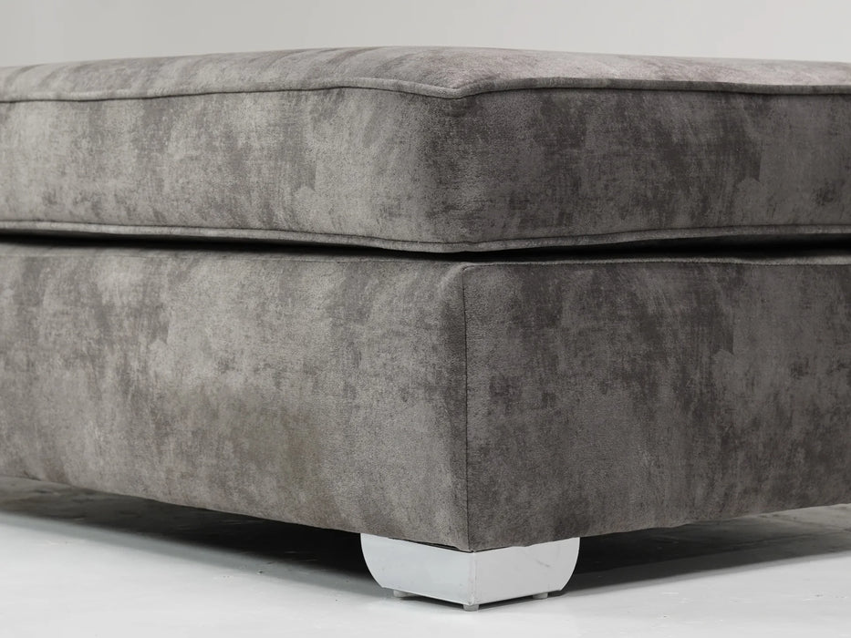 Large Grey Plush Velvet Footstool - 40