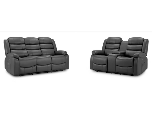 3+2 Electric Recliner Sofa Set | 2 Piece Power Recliner Sofa Suite in Grey Leather with Storage, Drink Holders & USB | Otto | The Sofa Shop