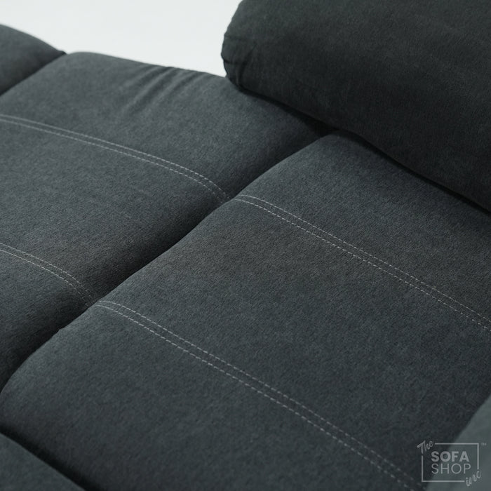 2 Seater Manual Recliner Sofa in Dark Grey Fabric | Worn Armrests | Sortino | Second Hand Sofas SH01